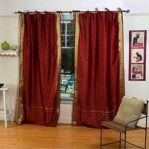 Rust Tie Top Sheer Sari Curtain / Drape / Panel - 43W x 96L - Piece