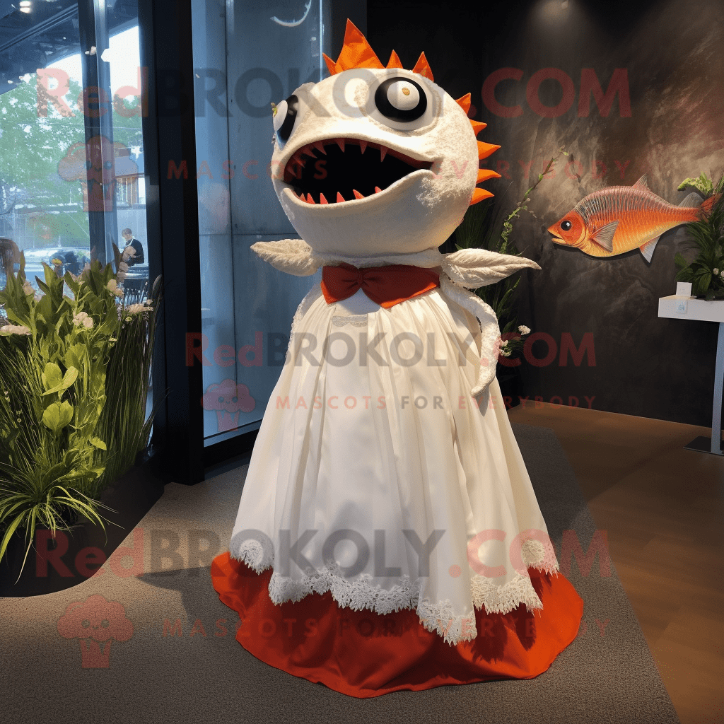 Rust Tuna REDBROKOLY mascot costume character dressed with a Wedding ...