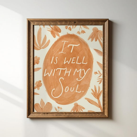 Rust Watercolor Floral Abstract It Is Well With My Soul Print, Art Print, Trendy Decor, Kids Room, Christian Wall Art, Modern Wall Decor For Living Room, 12x18 UNFRAMED
