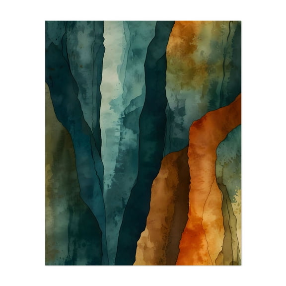 Rust and Teal - India Painting Abstract Modern Art Geometric Minimalist Nature Pattern Autumn Unframed Wall Art Print 18 x 24 inches