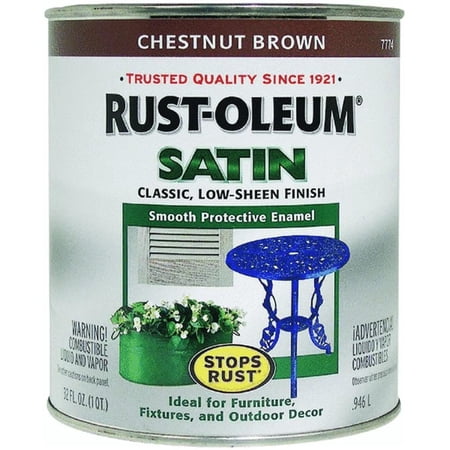 Rust-Oleum Stops Rust Satin Enamel Paint - Durable, Protective - 1 Quart, Chestnut Brown