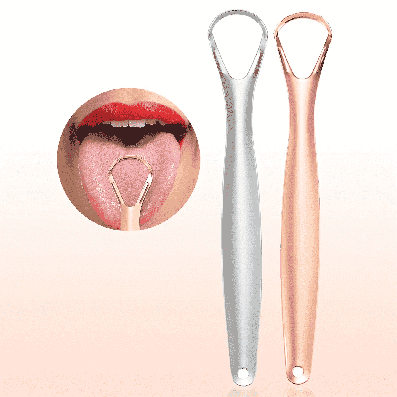 NOBRAND Bad Breath Removal Metal Tongue Cleaner, 1pc Rose Gold + 1pc Silver Set