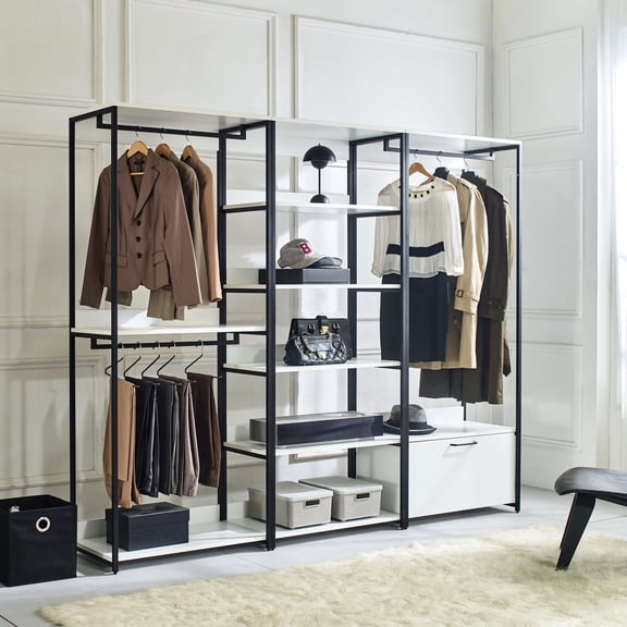 Rust-resistant Frame & Ample Storage Space / Versatile Wood Closet Solution