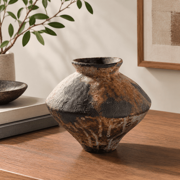 Rust-short Small Rustic Ceramic Decorative Vase for Table Centerpieces and Home Decor