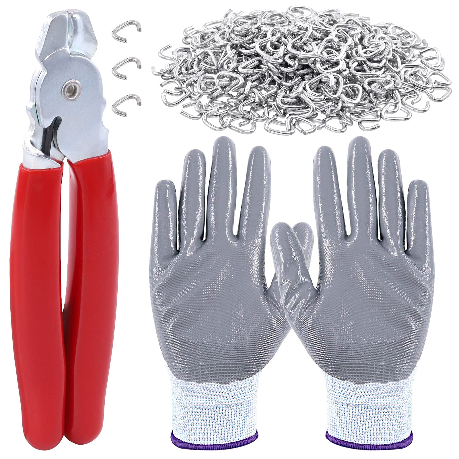 Swpeet Hog Ring Kit - 720 Pcs (3/4, 1/2, 3/8 Inch) Galvanized Rings With Straight & Angled Pliers