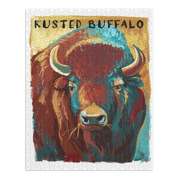 Rusted Buffalo, Bison, Vivid (1000 Piece Puzzle, Size 19x27, Challenging Jigsaw Puzzle for Adults and Family, Made in USA)