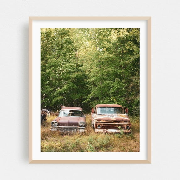 Rusted - Maine Photography Vintage Rustic Car Rural Autumn Nature Landscape Oak Framed Wall Art Print 9 x 12 inches