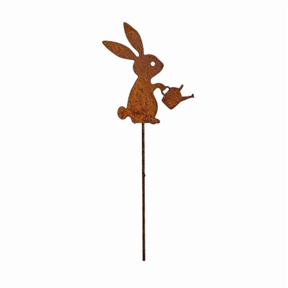 Rusted Metal Bunny Garden Stakes - Whimsical Outdoor Decor for Easter & Spring Gardening