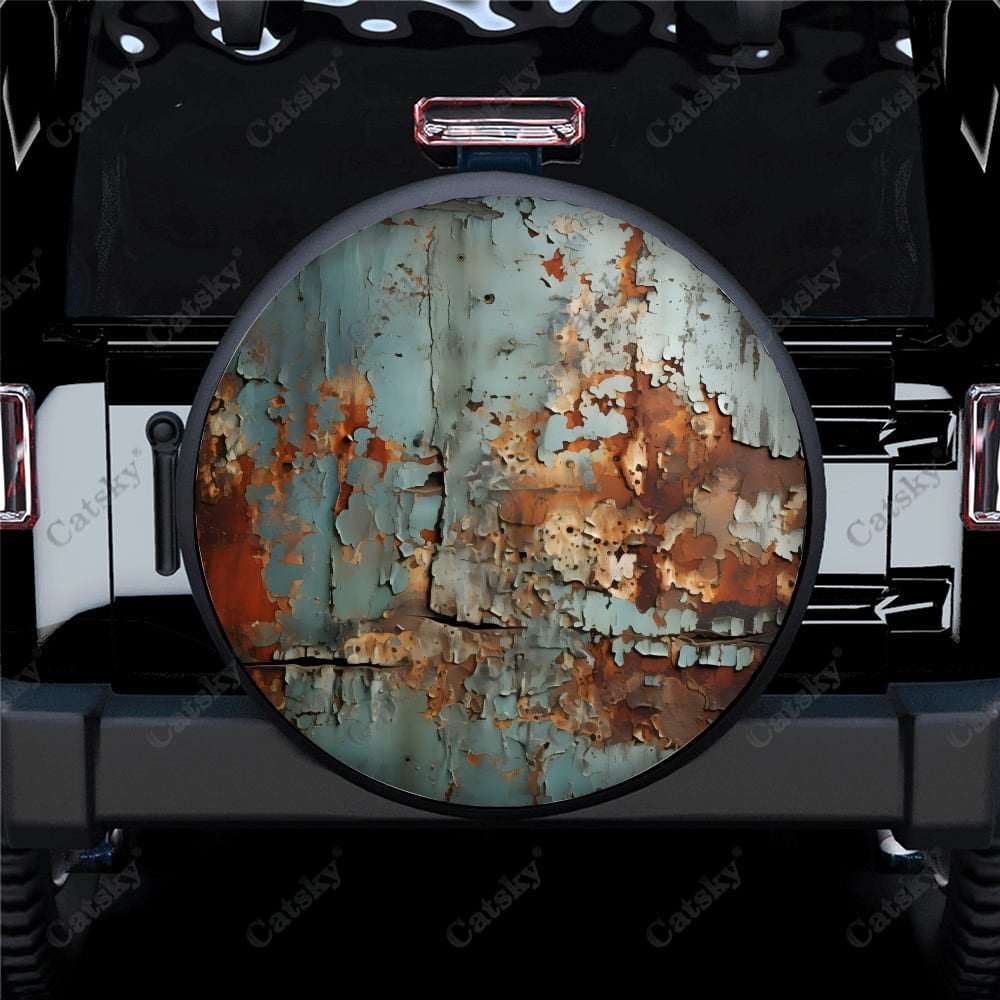 Spare Wheel Rusted Rusted Metal Grunge Polyester Universal Spare Wheel Tire Cover Custom ...