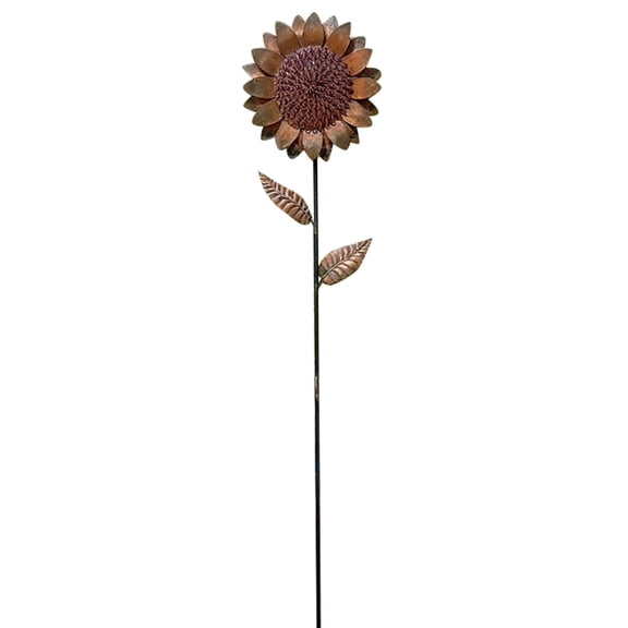Rusted Metal Sunflower Garden Stake With Leaves Weather Resistant Rustic Yard Art Decor For Backyard Patio Flower Bed And Cottagecore Outdoor Space