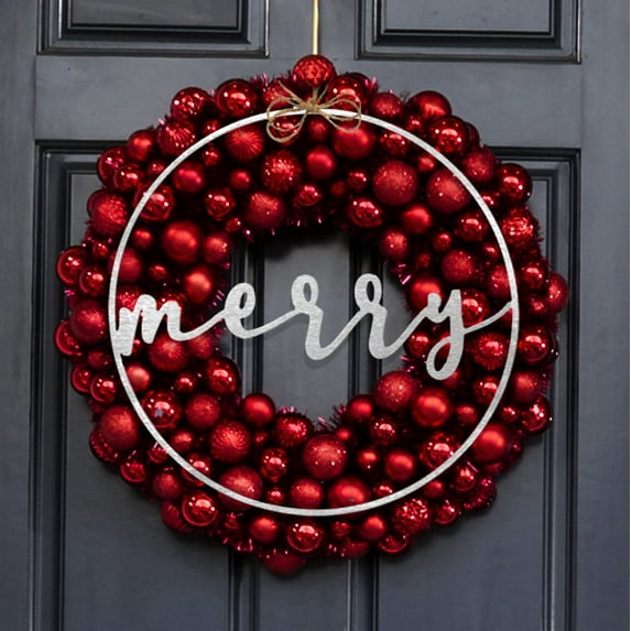 ROCC RUSTED ORANGE CRAFTWORKS CO. Minimalist Christmas Greetings Merry 11.5"- Metal Holiday Sign for Front Door Noel Merry Peace Joyful Wreath Insert decoracion de Navidad Rustic Christmas Sign Xmas