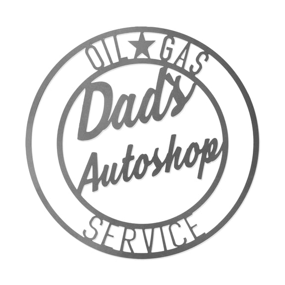 Rusted Orange Metal Dad's Autoshop Vintage Circle Sign