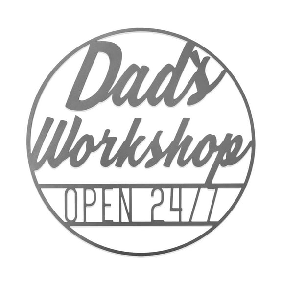 Rusted Orange Metal Dad's Workshop Vintage Circle Sign