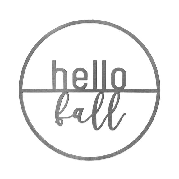 Rusted Orange Silver Metal 12" Hello Fall Season Greeting Sign