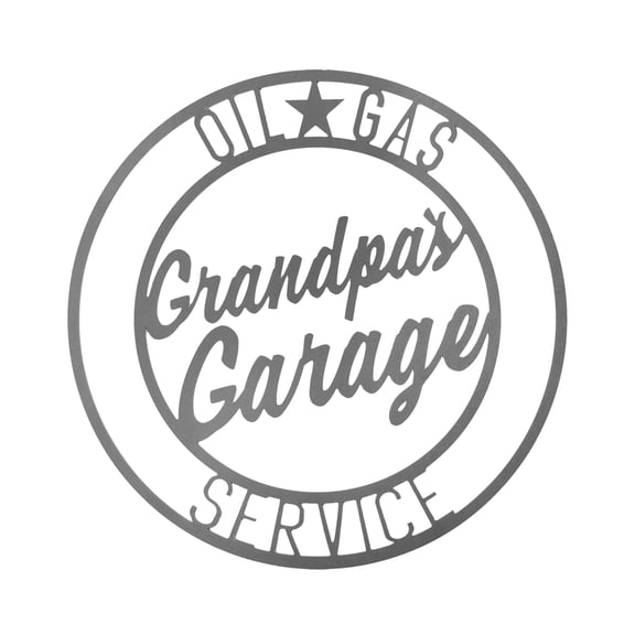 Rusted Orange Silver Metal Grandpa's Garage Vintage Circle Sign