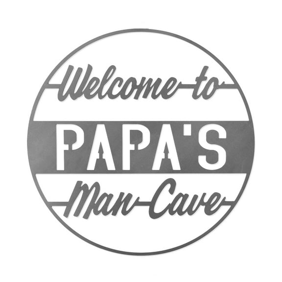Rusted Orange White Metal Papa's Man Cave Vintage Circle Sign