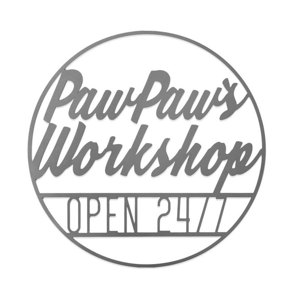 Rusted Orange White Metal Paw Paw's Workshop Vintage Circle Sign