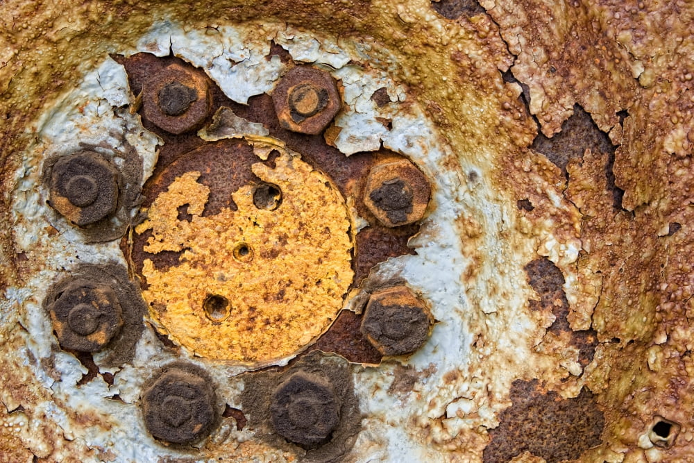 Rusted Wheel With Bolts Canvas Art - John Short Design Pics (17 x 11)
