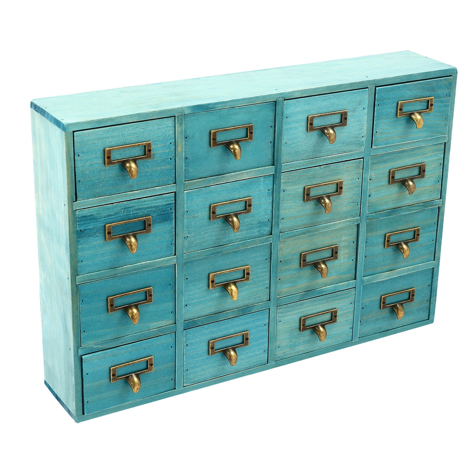 Rustic 16 Drawers Apothecary Cabinet, Apothecary Chests and Cabinets, Herb Storage Box Blue Cabinet for Store Necklaces, Earrings, Bracelets 20X3.7X13.8in Painting Finish