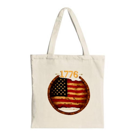 Rustic 1776 Tote Bag with Aged American Flag Emblem in Wooden Frame - Stylish Canvas Bag for Shopping Travel & Parties