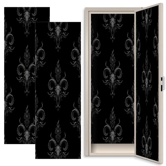 Rustic 2 Pcs School Locker Magnetic Wallpaper 12" x 36" Black Gray Skull Flame Patterns Gothic Design skeleton Reusable Removable Locker Accessories Back to School Supplies