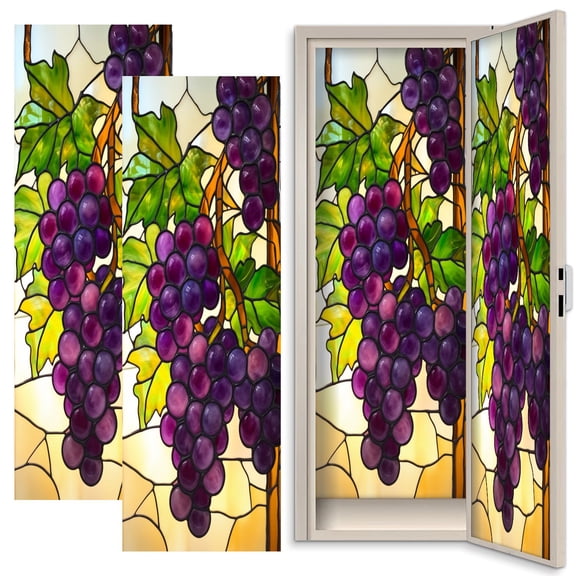 Rustic 2 Pcs School Locker Magnetic Wallpaper 12" x 36" Stained Glass Grape Vine Purple Grapes Green Leaves grapevine Reusable Removable Locker Accessories Back to School Supplies