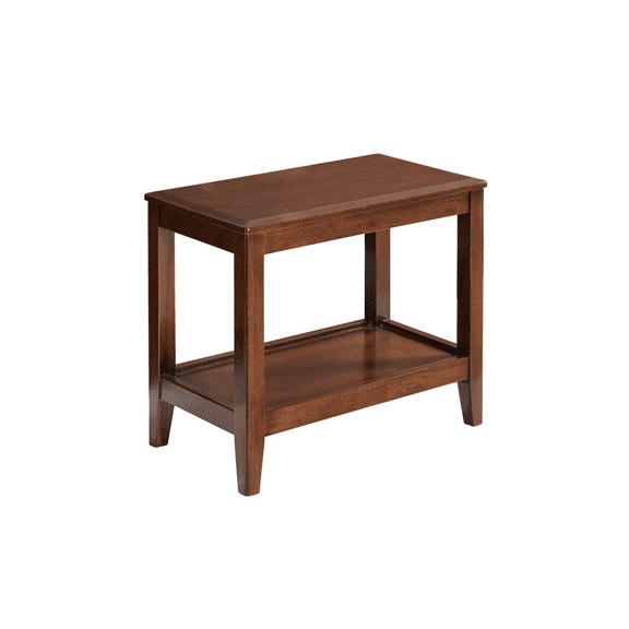 Rustic 2-Tier Solid Rubber Wood Side Table, Small End Table for Living Room