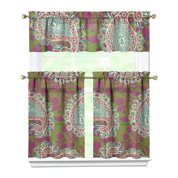 Rustic 3 PC Kitchen Curtains Set - Abstract Decorative Vintage Tier Curtains for Caf Windows (54x18 + 27.5x36x2)
