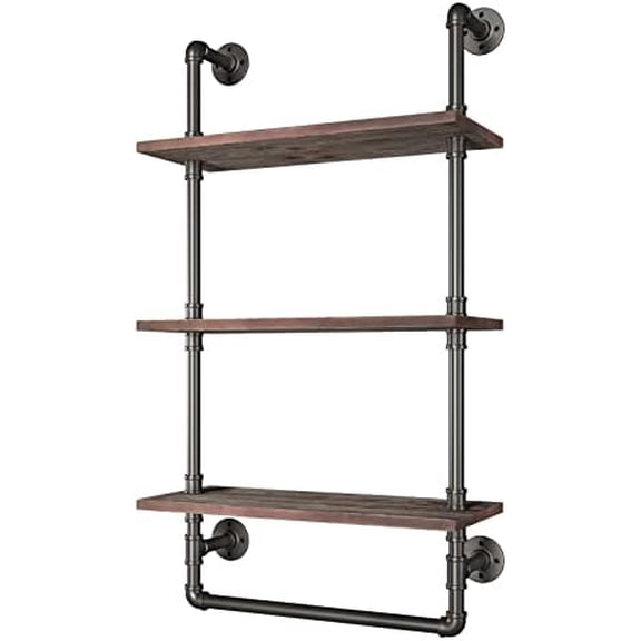 Rustic 3-Tier (24x10x39 inches) Industirial Pipe Wall-Mounted Shelf -Solid Pine Wood Planks and Iron Black Pipes for Living Room Decor and Storage Bookshelf$$Home Decor, Kitchen, & Other