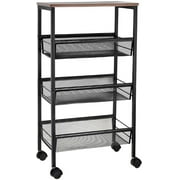 Rustic 3-Tier Metal Wire Storage Kitchen Cart on Wheels, Black by Haitral