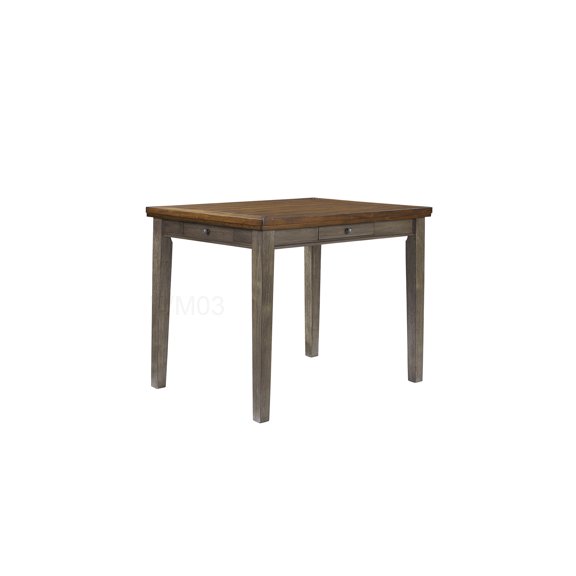 Rustic 4-Drawer Counter Height Dining Table in Gray Two-Tone, Solid Wood MDF Kitchen Table with Storage