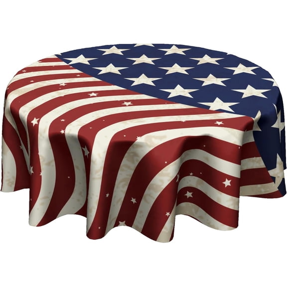 Rustic 4th of July Tablecloth - Retro American Flag Round Table Cloth 60 Inch Patriotic Independence Day Memorial Day Table Cover Circular Decorative for Picnic Party Holiday Home