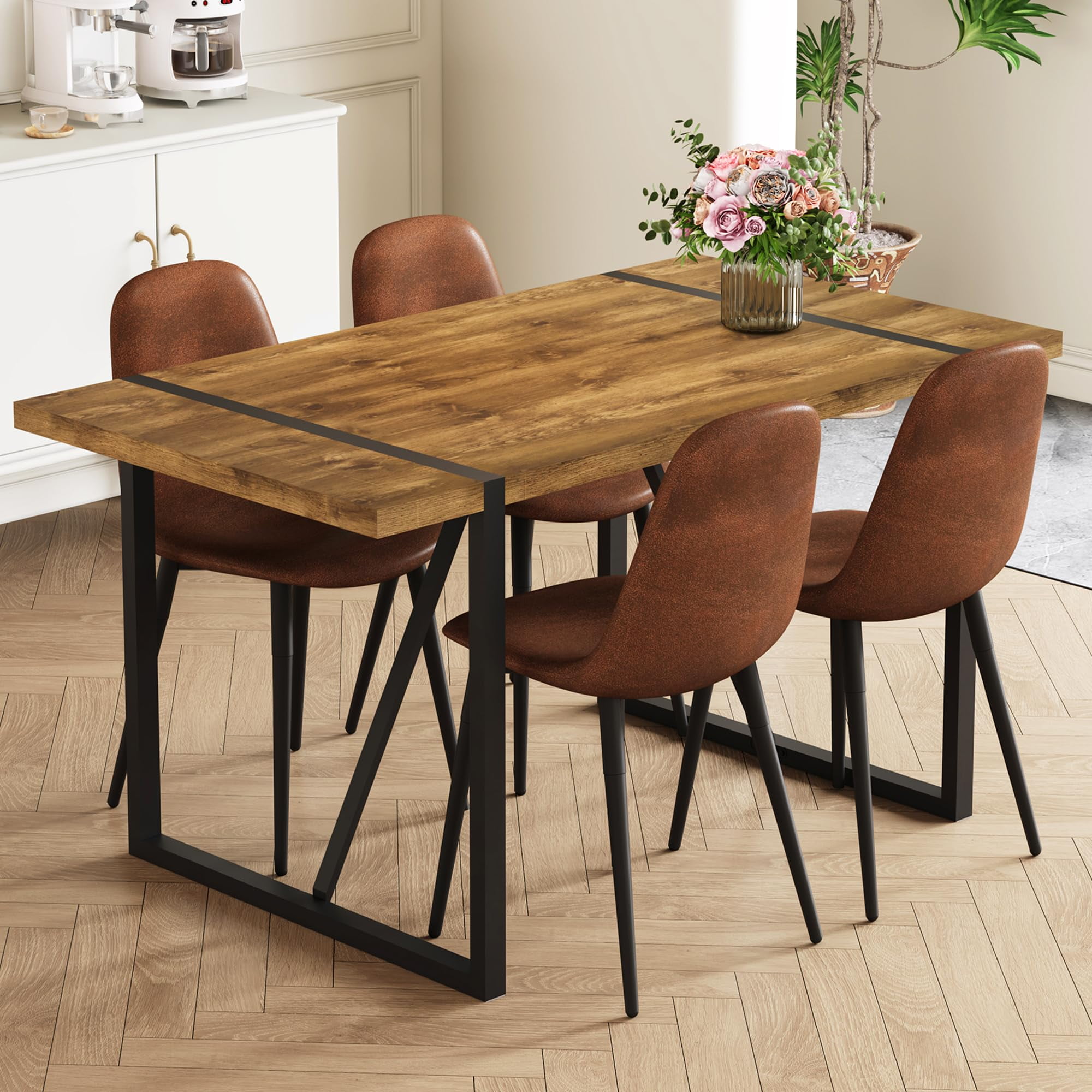 Rustic 5 Piece Dining Room Table Set for 4 People, Mid Century Modern ...