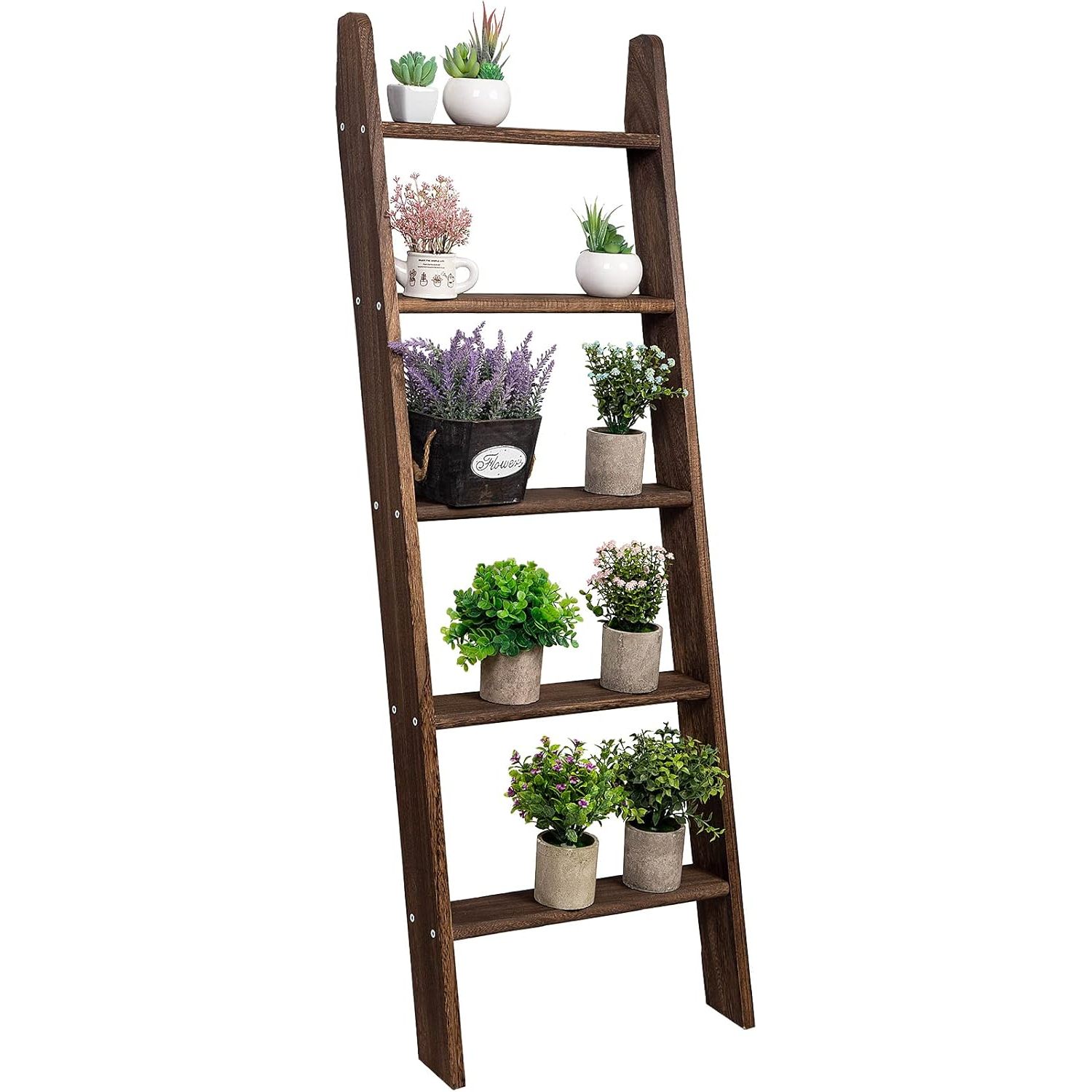 Rustic 5-Tier Wall-Leaning Wood Loadder Towel Racks for Bathroom ...