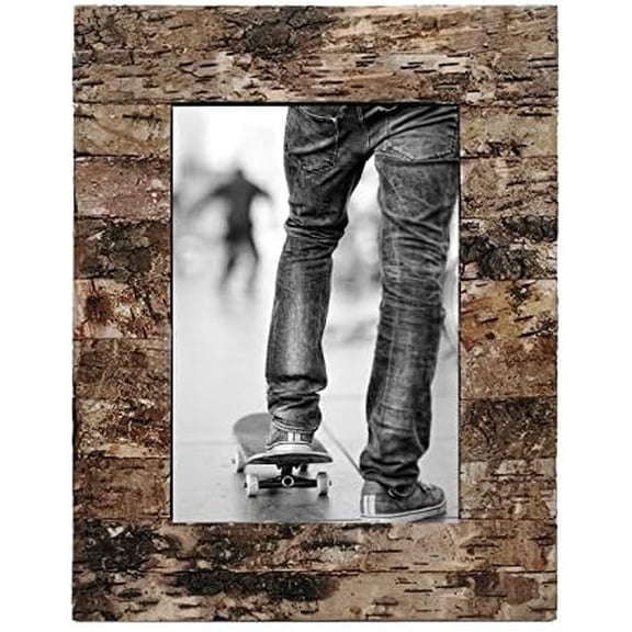 Rustic 5 x 7 Wooden Picture Frame, Handmade with Real Birch Bark, Easel Back, Natural