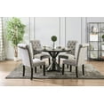 thumbnail image 1 of Rustic 5pc Dining Set Round Dining Table 4x Side Chairs Gray Fabric Button Tufted Scroll Back Chair Pedestal Base Dining Room, 1 of 9
