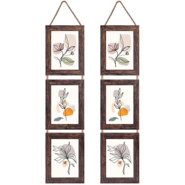 Rustic 5x7 Collage Hanging Triple Picture Frames Set, 6 Opening