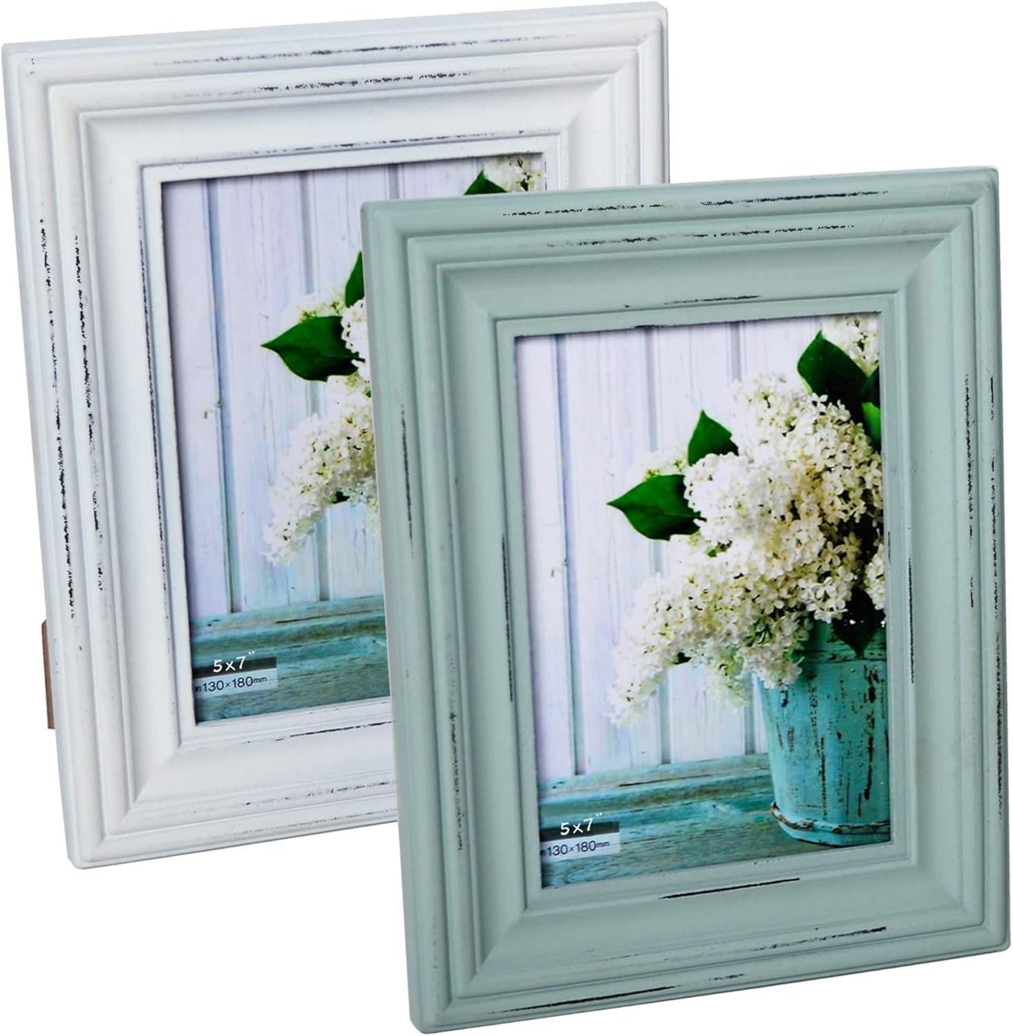 Rustic 5x7 Inches Wooden Picture Frame Pack of 2 Vintage Cyan and White ...