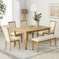 thumbnail image 1 of Rustic 6-Piece Dining Table Set for 6, 60" L Rectangular Table with 4 PU Leather Upholstered Chairs & 1 Bench, Solid Wood Kitchen Dining Rooms Table Set for Kitchen, 1 of 11