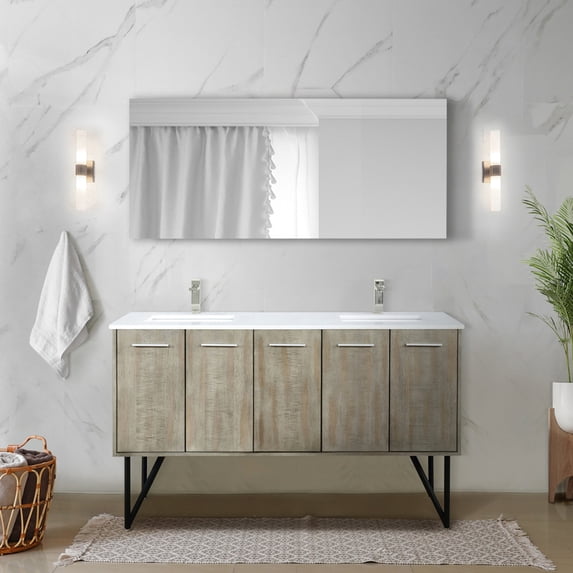 Rustic 60 In. X 20 Double Bath Vanity - Cultured Marble, Solid Wood Frame, Soft Close, Scratch And Stain , Generous Storage Area