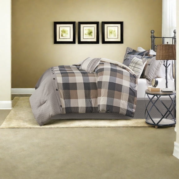 Rustic 7Piece Herringbone Bedding Set Polyester Comforter Set with Farmhouse Style