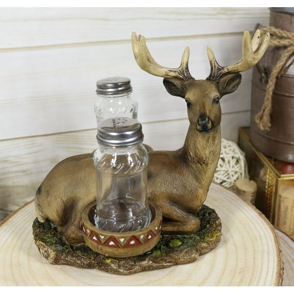 Rustic 8 Point Antlers Buck Deer Stag With Saddlebags Salt Pepper Shakers Holder