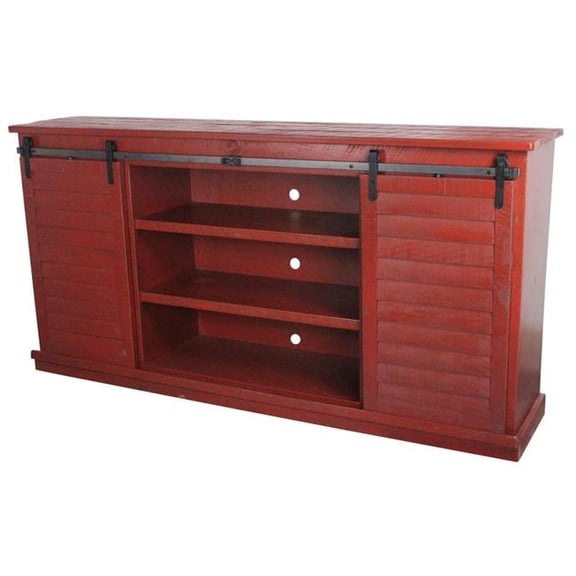 Rustic 82 in. Tall Provincial Shutter TV Stand in Rustic Red