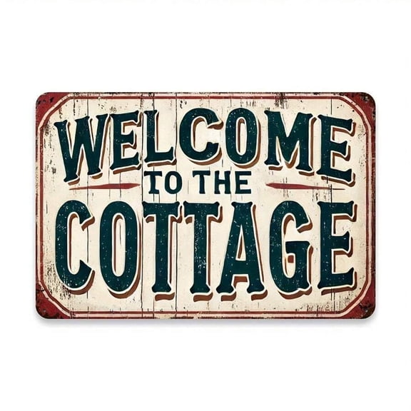 Rustic 8x12 Inch Vintage Metal "Welcome To The Cottage" Sign, Retro Iron Wall Art For Home, Bedroom, Office & Garden Decor, Wall-Mounted, No Power Needed