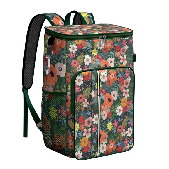 Rustic Abstract Floral Watercolor Print Backpack Cooler - 20L High Capacity for Travel and Convenience
