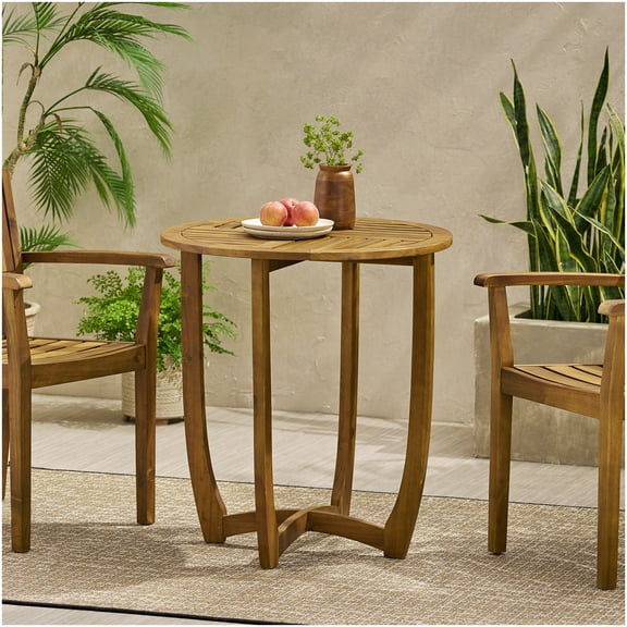 Rustic Acacia Wood Round Patio Table for Outdoor Decor, Teak Color