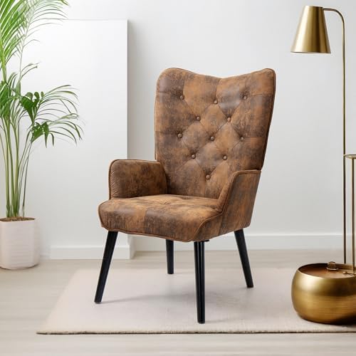 Rustic Accent Chair, High Microfiber Wingback Chair with Arms, Reading ...