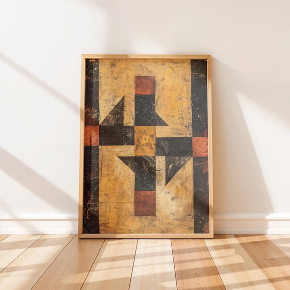 Rustic African Inspired Geometric Art Vintage Earthy Wall Decor Warm Palette Mixed Media, Unframed Poster