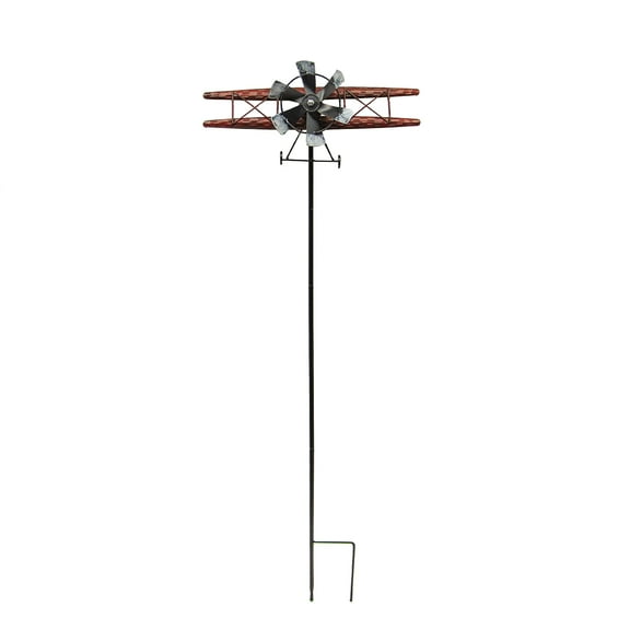 Rustic Airplane Metal Wind Spinner Biplane Kinetic Garden Yard Art Sculpture Windmill 3D Patio Decor