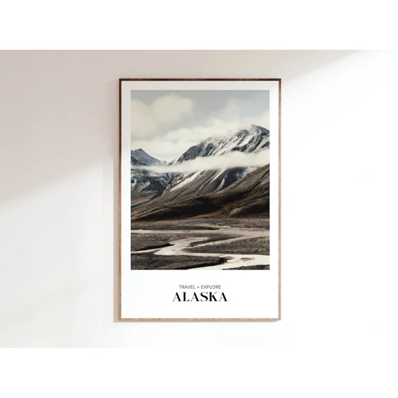 Rustic Alaska Mountain Travel Wall Art, Unframed Paper Print Size 12x18